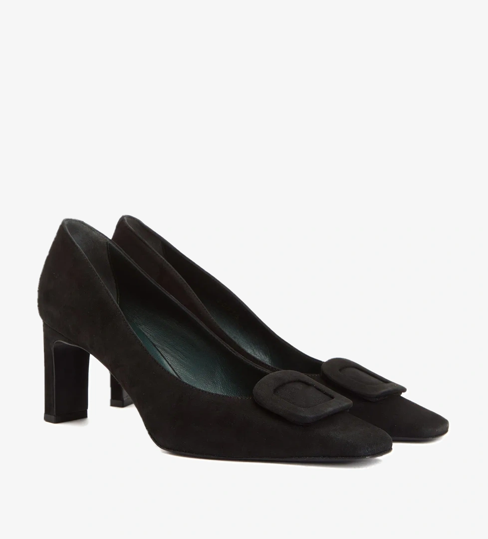 George Hogg Kadın Siyah Toka Detaylı Süet Topuklu Ayakkabı - Görsel 1