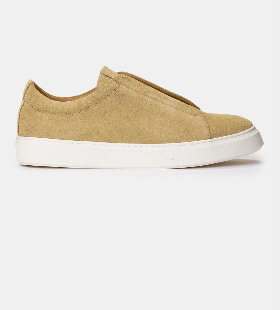 Erkek Bej Bağcıksız Süet Sneaker