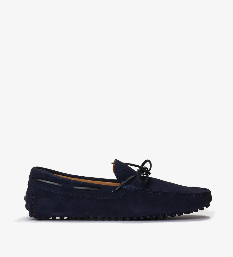 Erkek Lacivert Bağcık Detaylı Süet Loafer - Görsel 1