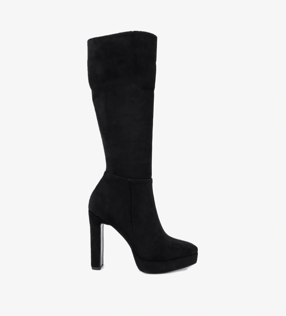 Tamer Tanca Kadın Suni Deri Siyah Süet Topuklu Çizme - Görsel 1