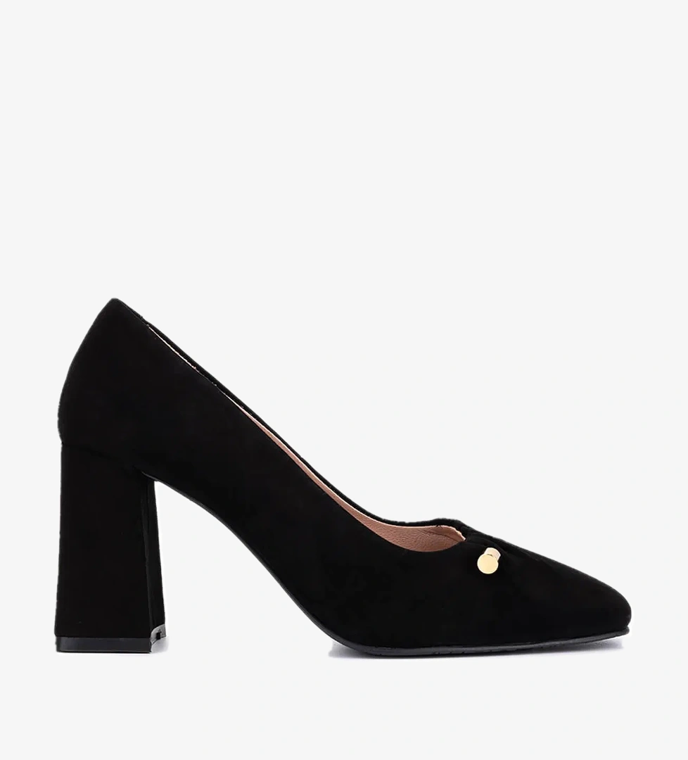 Tamer Tanca Kadın Hakiki Deri Siyah Süet Topuklu Ayakkabı - Görsel 1