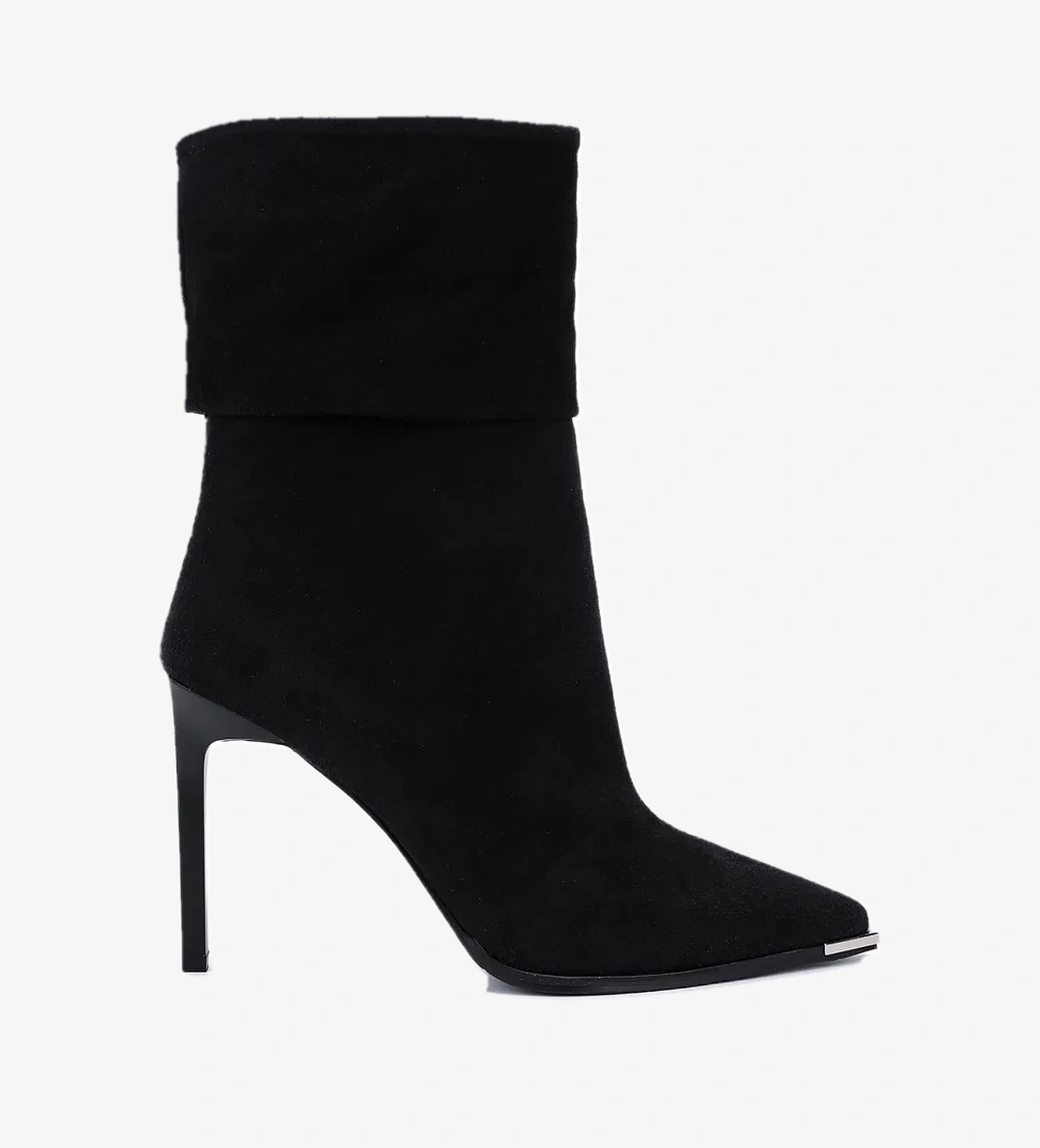Tamer Tanca Kadın Hakiki Deri Siyah Süet Topuklu Bot - Görsel 1