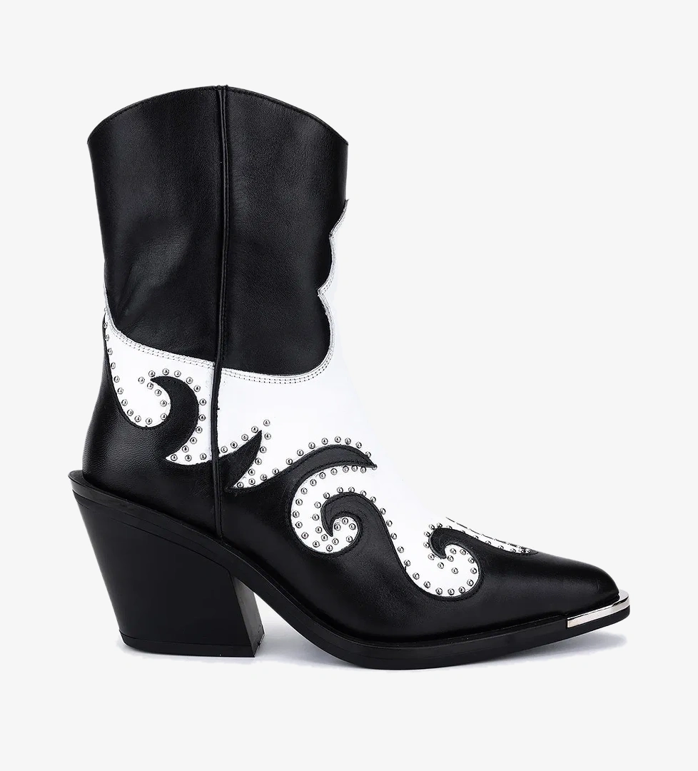 Valmenti Kadın Hakiki Deri Siyah/Beyaz Western Bot - Görsel 1