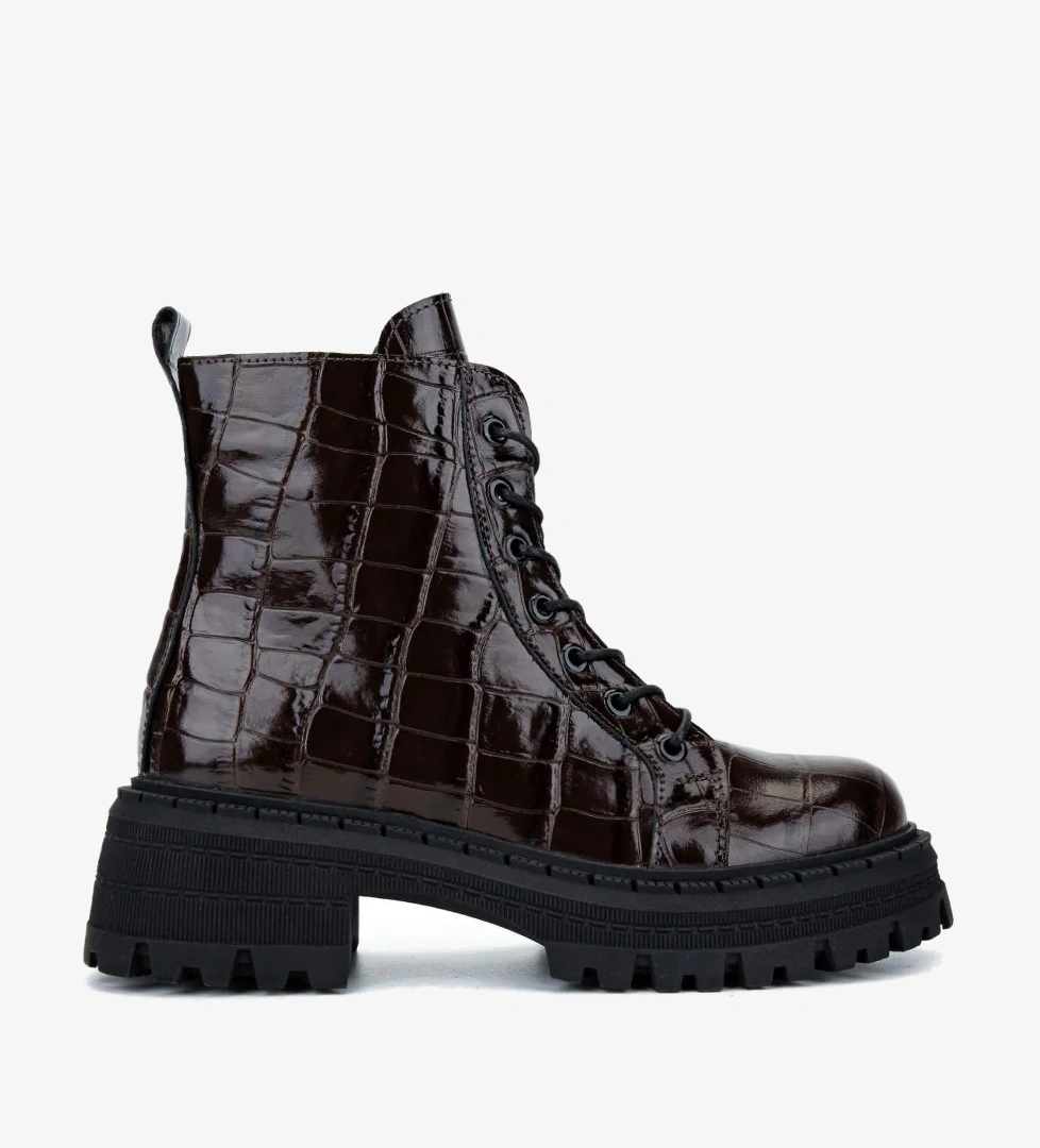 Valmenti Kadın Deri &amp; Tekstil Kahverengi Kroko Casual Bot - Görsel 1