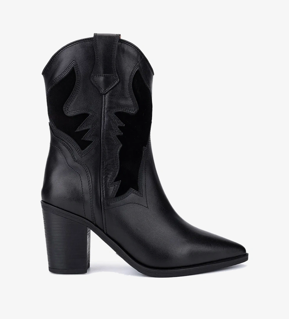 Valmenti Kadın Hakiki Deri Siyah Western Bot - Görsel 1