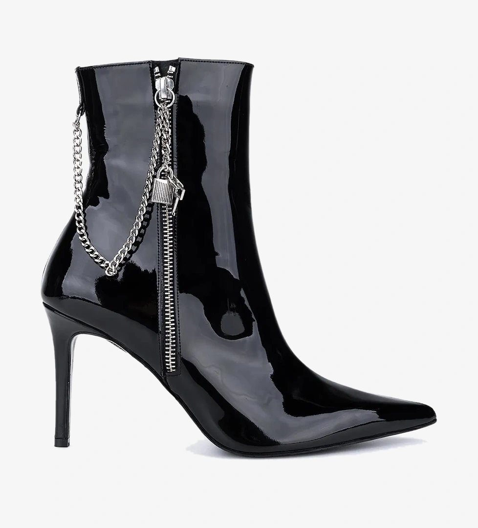 Valmenti Kadın Hakiki Deri Siyah Rugan Topuklu Bot - Görsel 1