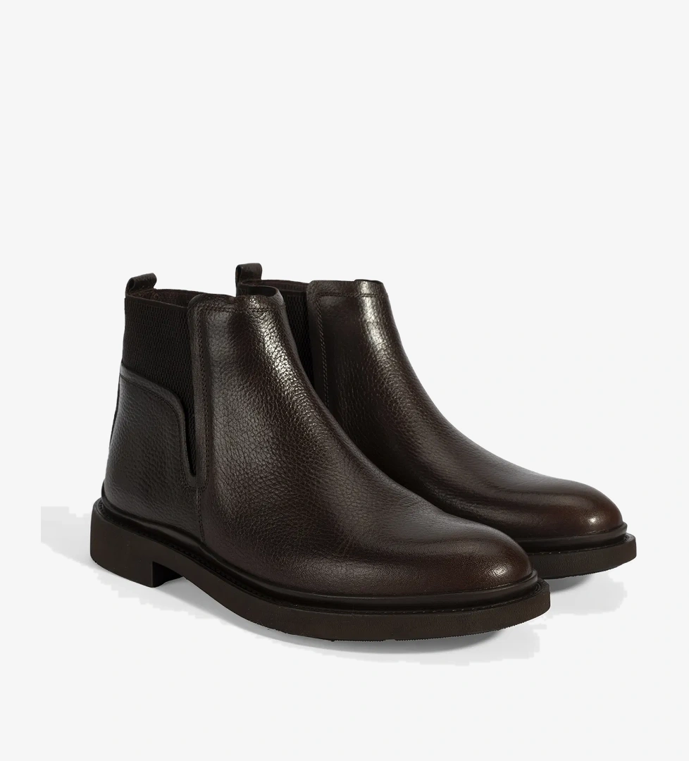 Erkek Kahve Lastik Detaylı Deri Bot - Görsel 1