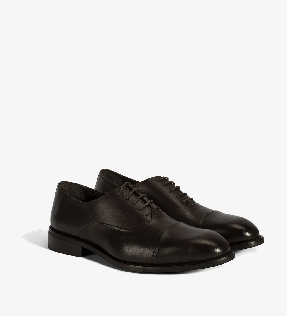 Erkek Kahve Bağcıklı Deri Klasik Ayakkabı