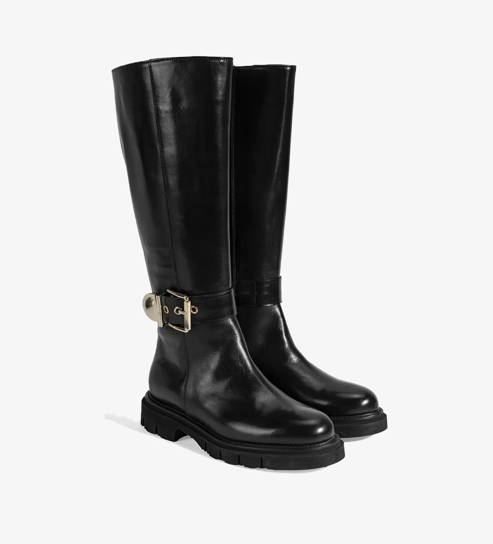 Luca Grossi Kadın Siyah Metal Tokalı Deri Çizme - Görsel 1