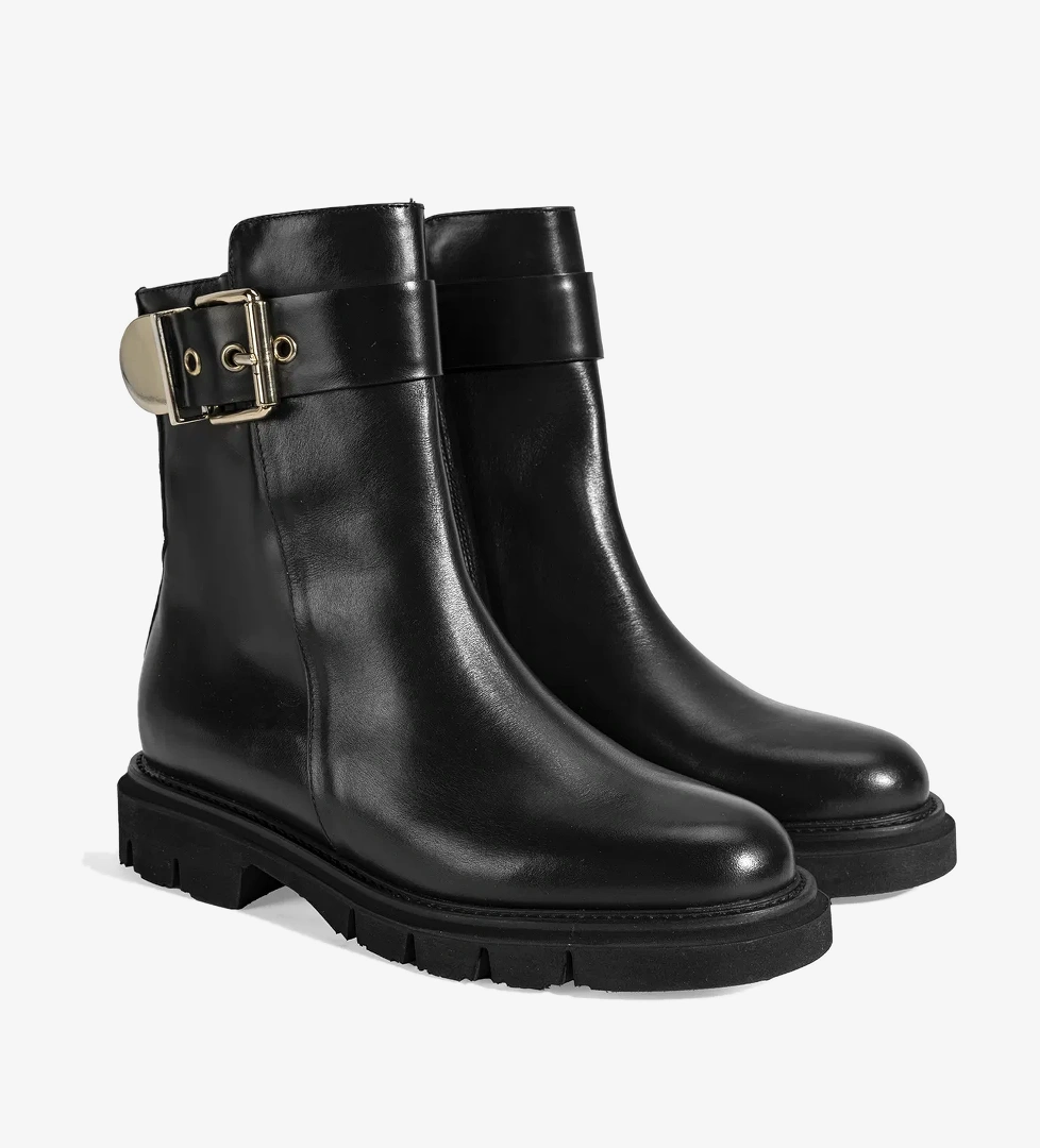 Luca Grossi Kadın Siyah Metal Tokalı Deri Bot - Görsel 1