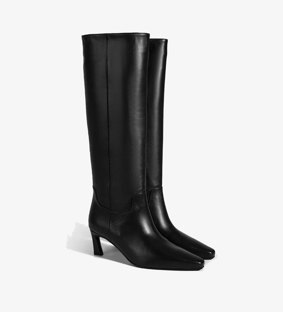 Kadın Siyah Topuklu Deri Çizme - Görsel 1