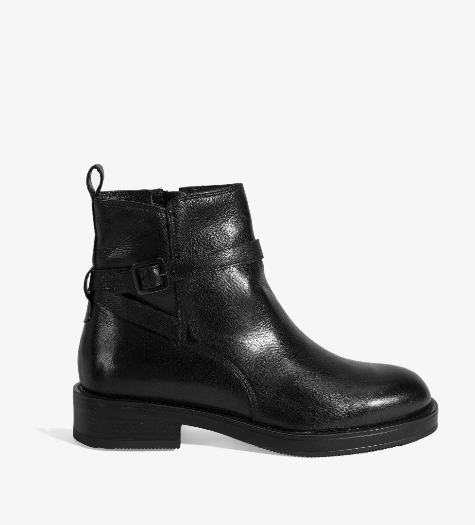 Kadın Siyah Ayarlanabilir Tokalı Deri Bot