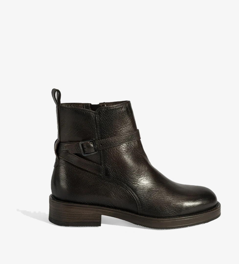 Kadın Kahve Ayarlanabilir Tokalı Deri Bot - Görsel 1