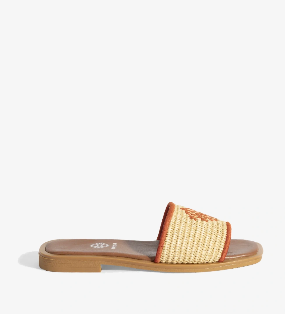 Kadın Bej Nakış Detaylı Hasır Terlik - Görsel 1