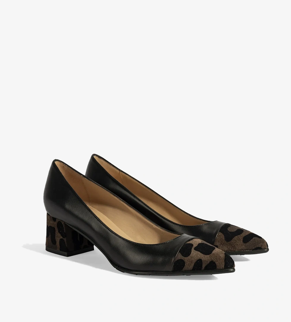 Luca Grossi Kadın Siyah Leopar Detaylı Topuklu Deri Ayakkabı - Görsel 1