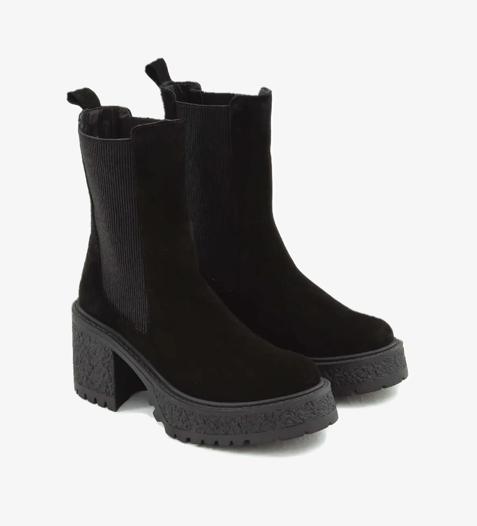 Tamer Tanca Kadın Hakiki Deri Siyah Süet Casual Bot - Görsel 1