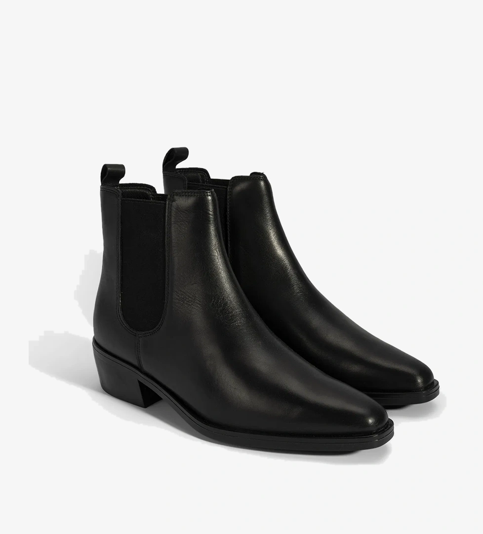 Desa Kadın Siyah Lastik Detaylı Topuklu Deri Bot model görseli