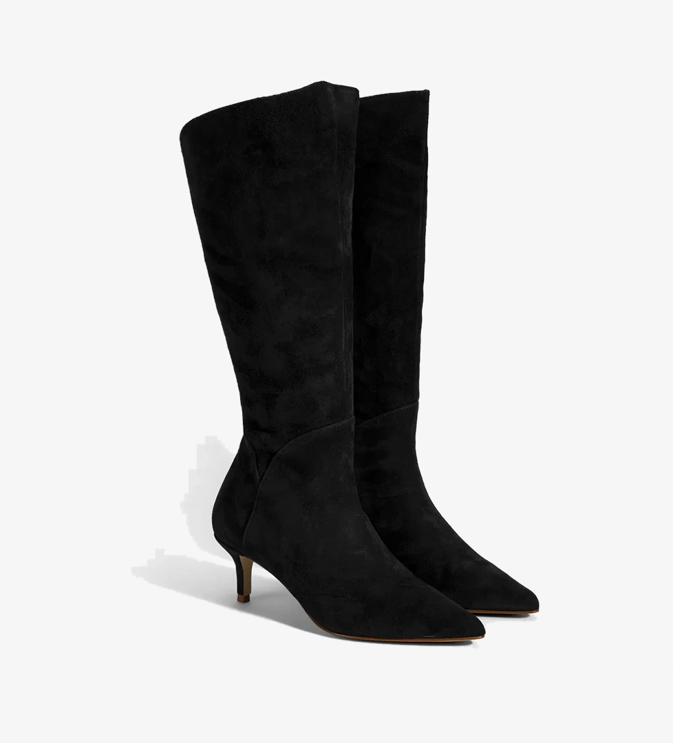 Kadın Siyah Sivri Burunlu İnce Topuklu Süet Çizme - Görsel 1