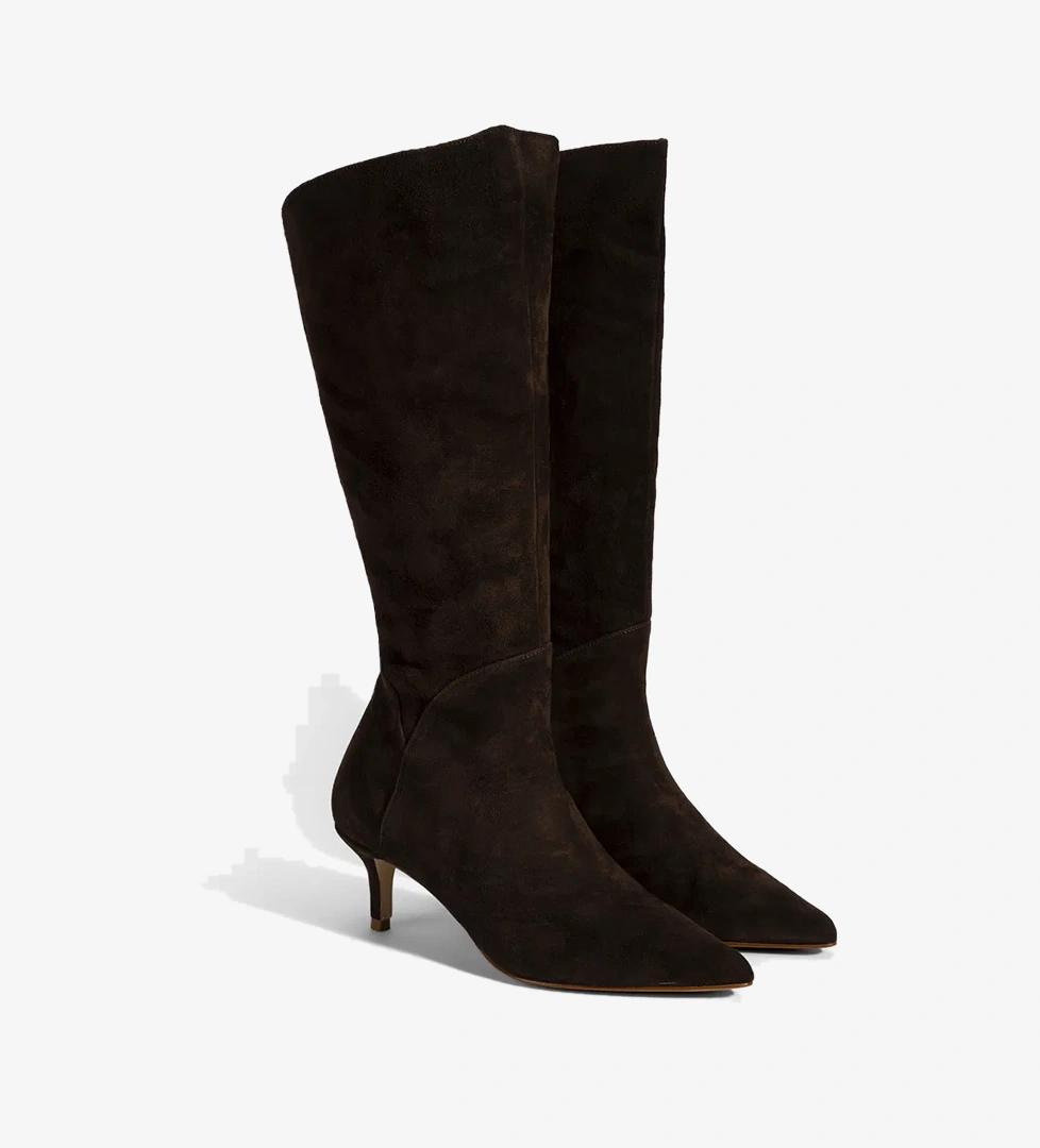 Kadın Kahve Sivri Burunlu İnce Topuklu Süet Çizme