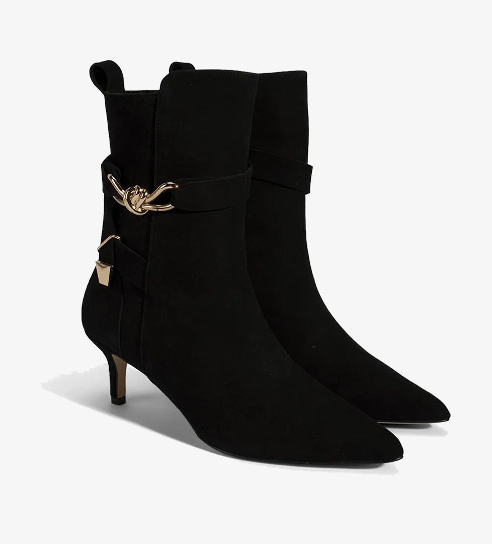 Kadın Siyah Sivri Burunlu İnce Topuklu Süet Çizme - Görsel 1