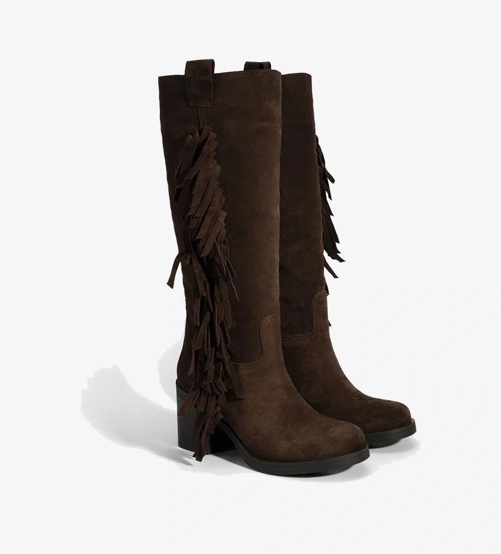 Desa Kadın Kahve Püskül Detaylı Kalın Topuklu Süet Çizme model görseli