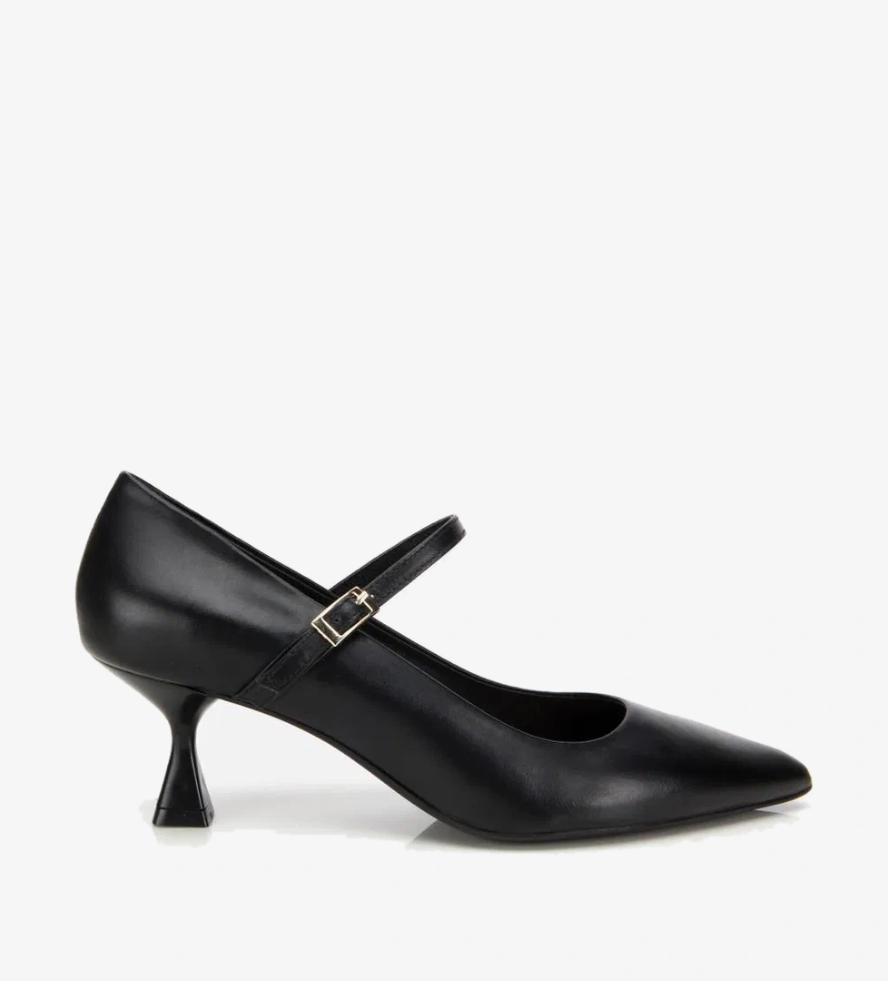 Kadın Deri Mary Jane Siyah  İnce Bantlı Stiletto - Görsel 1