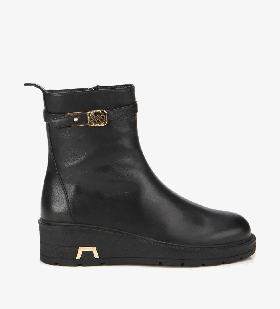 Kadın Deri Siyah Tokalı Dolgu Topuklu Bot - Görsel 1