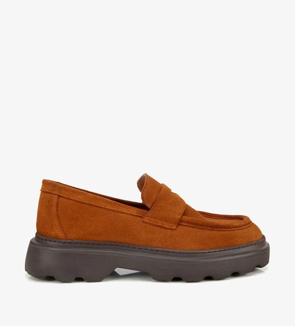 Erkek Süet Deri Taba Kalın Tabanlı Günlük Loafer - Görsel 1