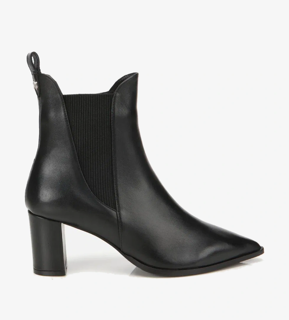 Kadın Deri Siyah Sivri Burunlu Streç Detaylı Bilekte Topuklu Bot - Görsel 1