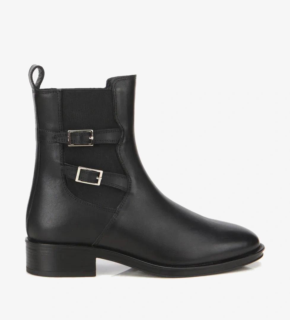 Kadın Deri Siyah Tokalı Lastik Detaylı Düz Bot - Görsel 1