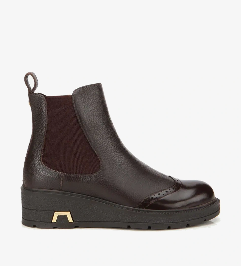 Kadın Deri Kahverengi Lastik Detaylı Dolgu Topuklu Bot - Görsel 1