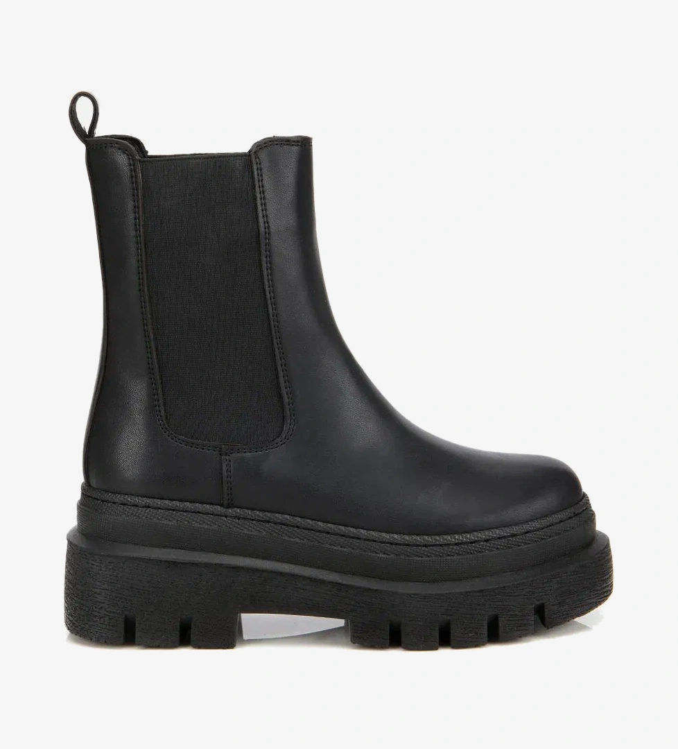 Kadın Siyah Lastik Detaylı Kalın Tabanlı Düz Bot - Görsel 1