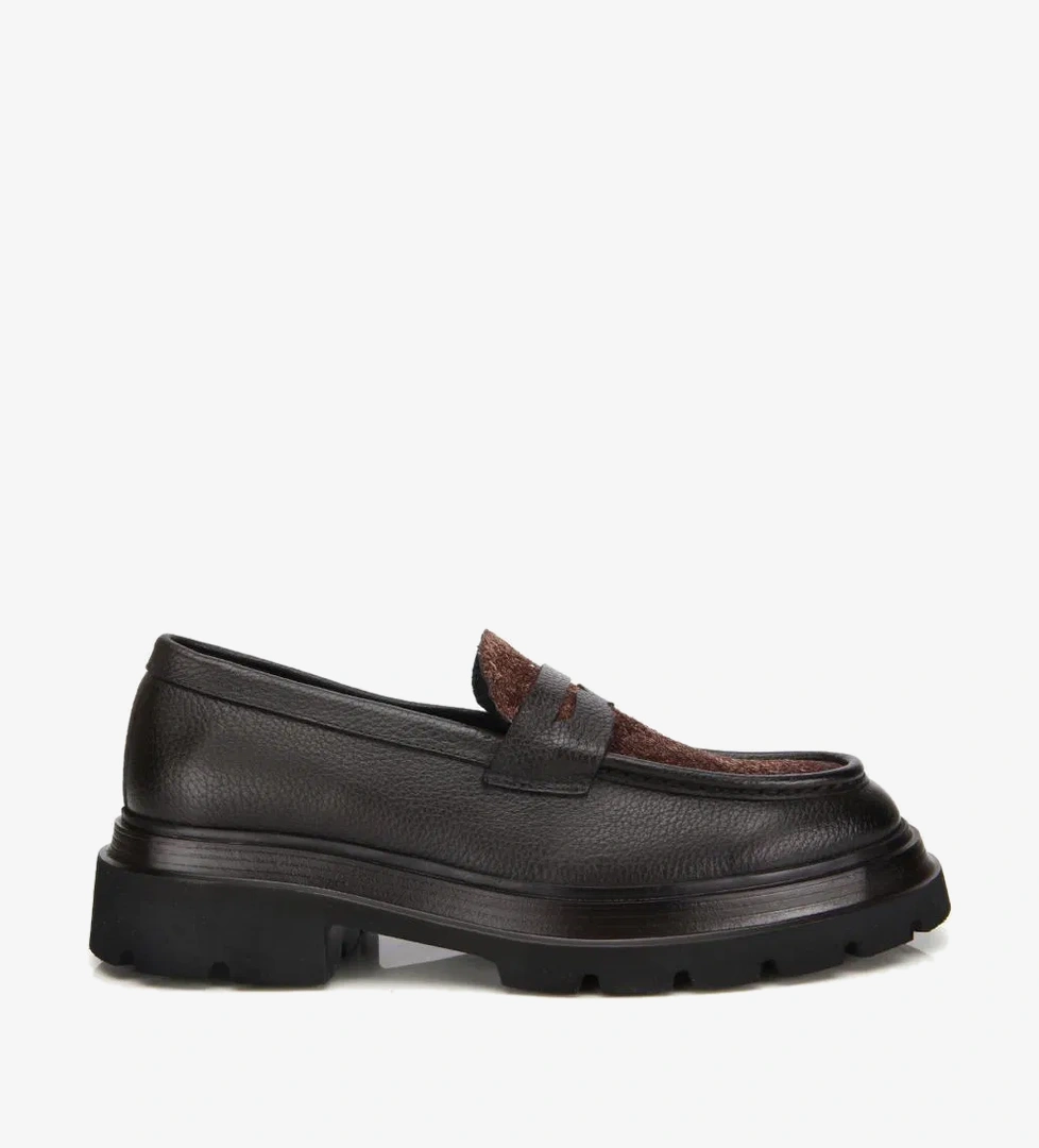 Erkek Deri Kahverengi Kırçıllı Yüksek Tabanlı Klasik Loafer - Görsel 1