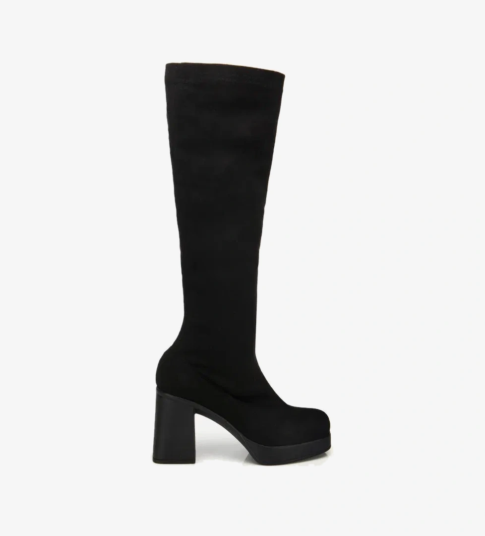Kadın Siyah Streç Kalın Tabanlı Yüksek Topuklu Çizme - Görsel 1