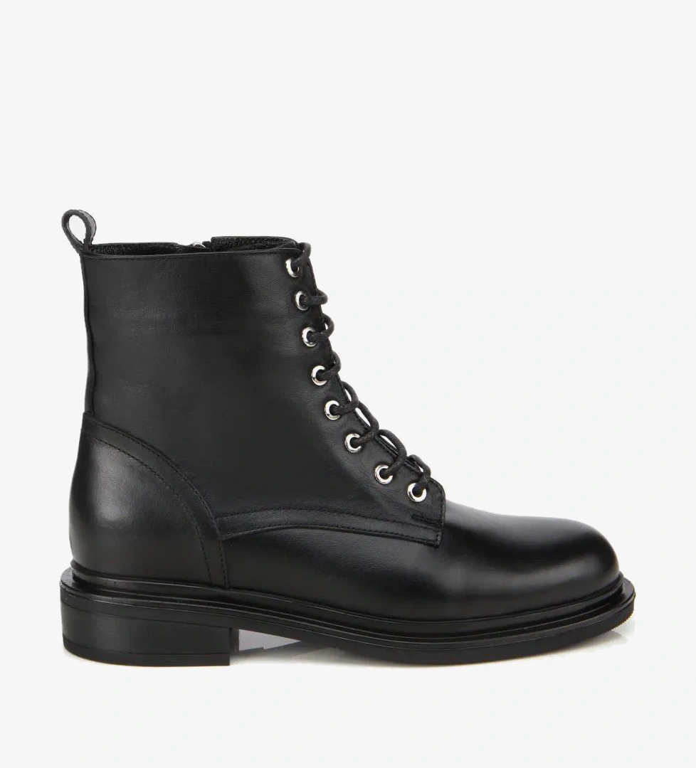 Kadın Deri Siyah Fermuarlı Postal Düz Bot - Görsel 1