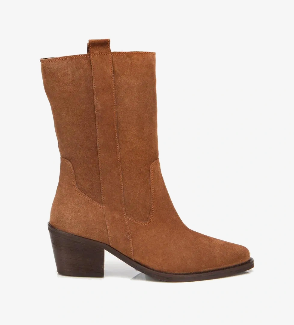 Kadın Süet Deri Taba Western Kovboy Topuklu Bot - Görsel 1