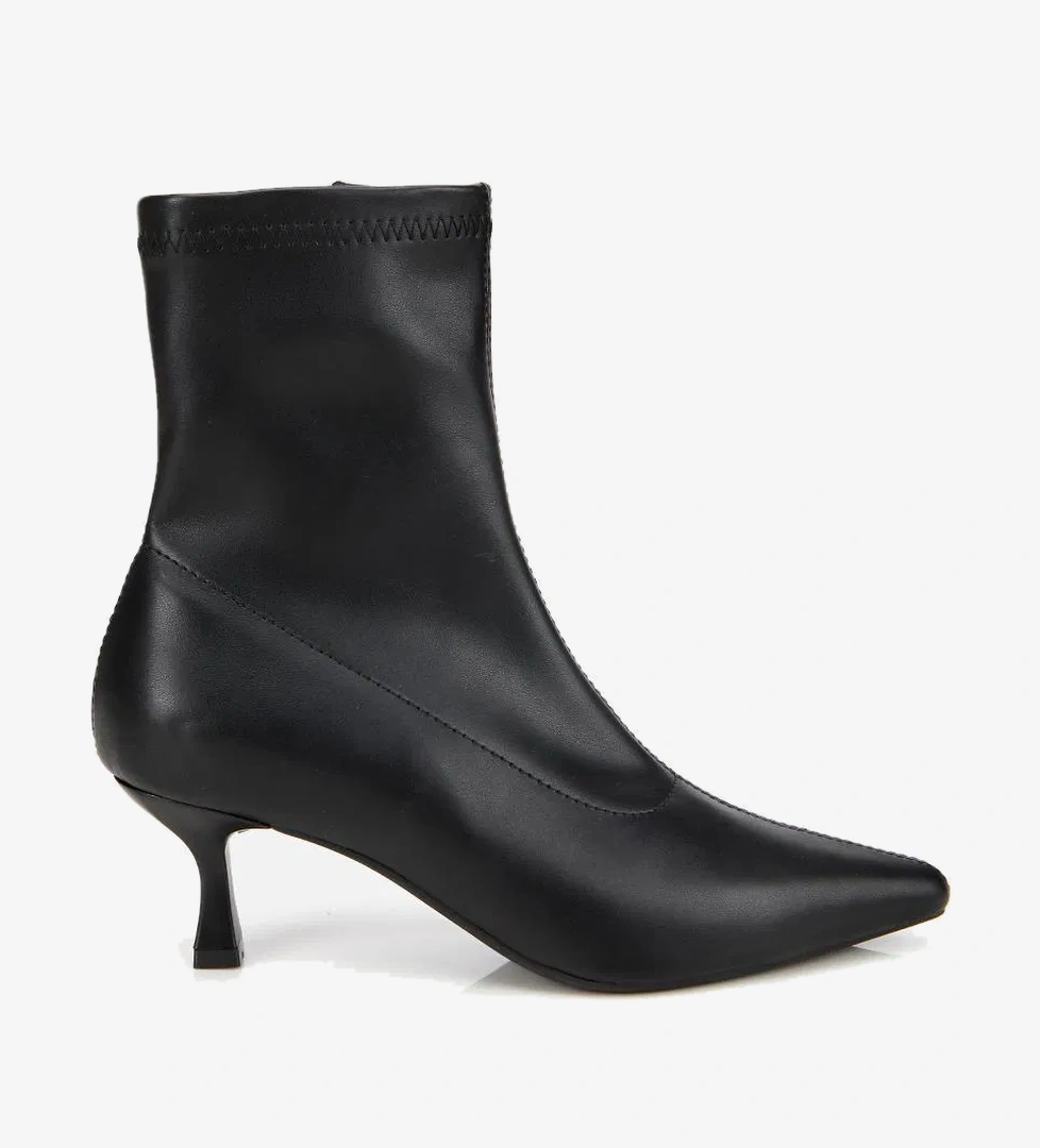 Kadın Siyah Streç Fermuarlı Bilekte Kısa Topuklu Bot - Görsel 1