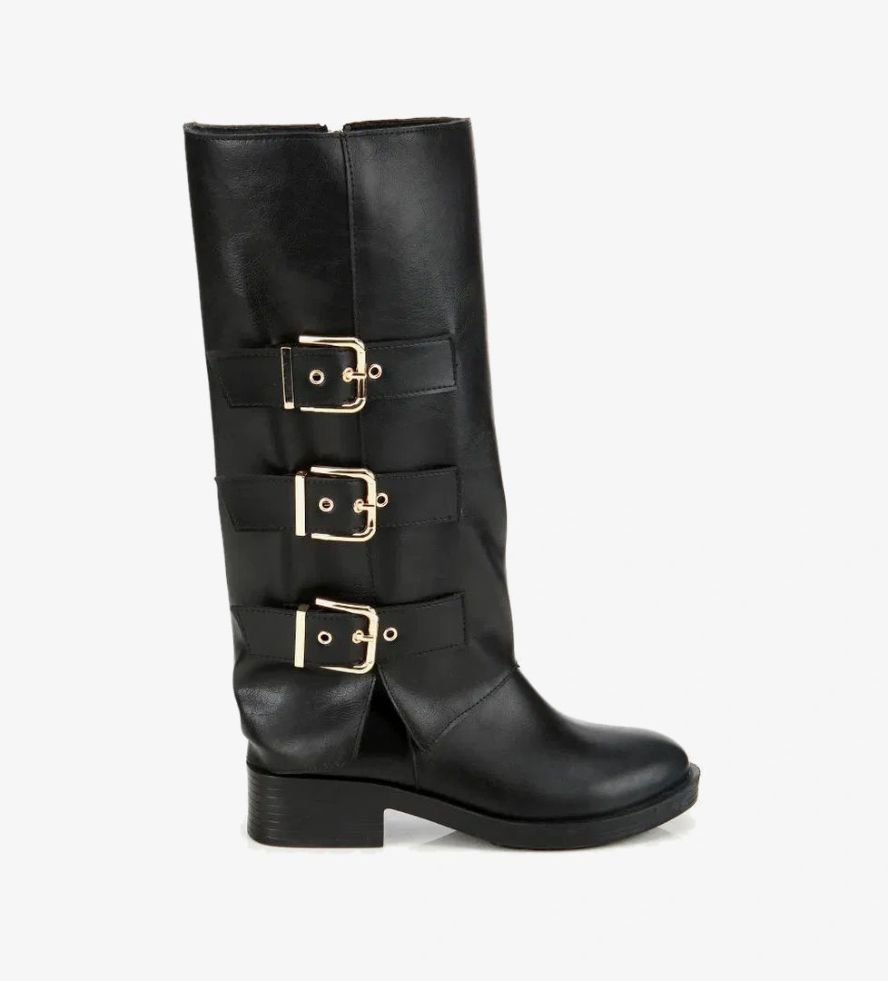 Kadın Siyah Tokalı Düz Çizme