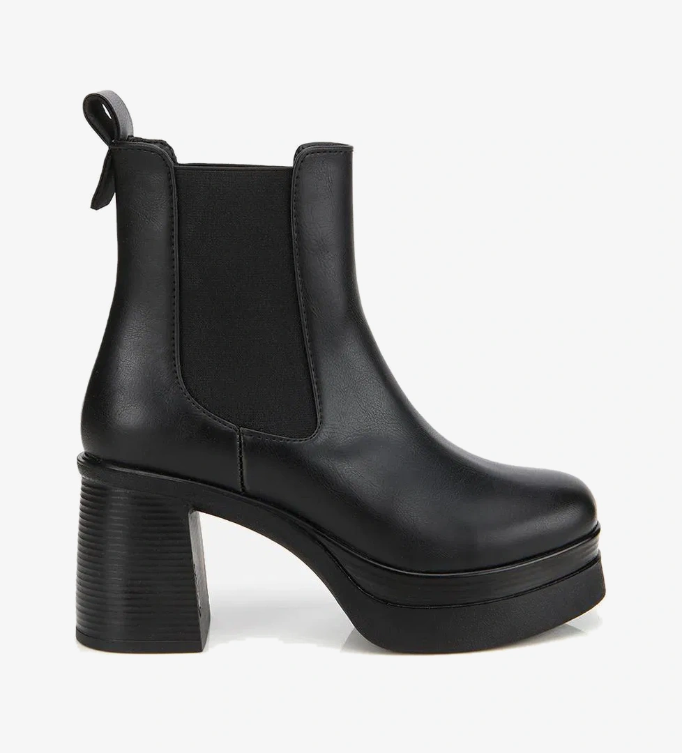 Kadın Siyah Lastik Detaylı Kalın Topuklu Bot - Görsel 1