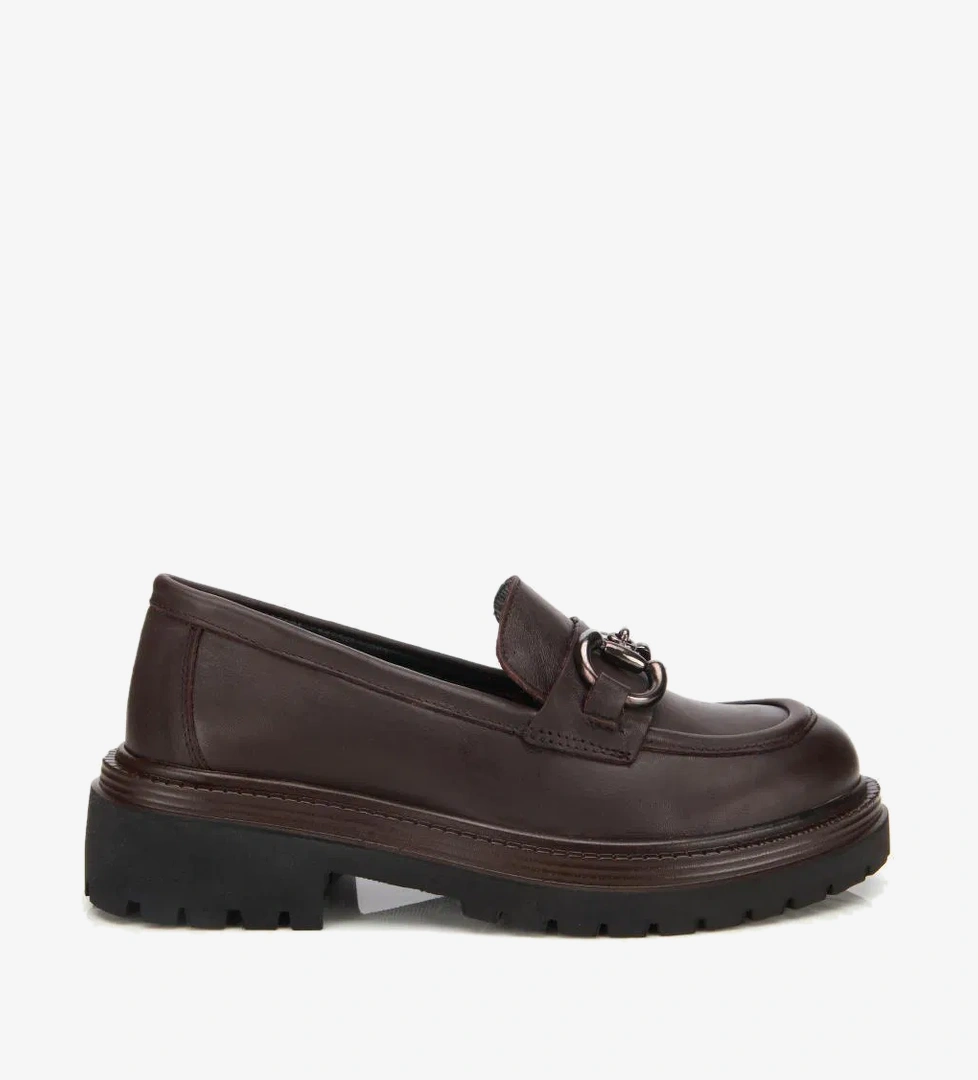 Kadın Deri Kahverengi Tokalı Yüksek Tabanlı Klasik Loafer - Görsel 1