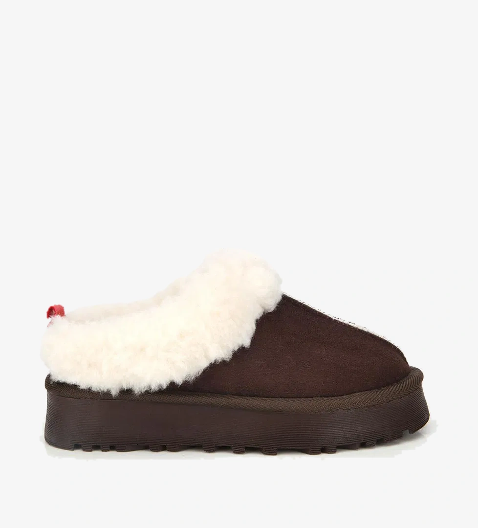 Kadın Süet Kahverengi İçi Kürklü Düz Terlik