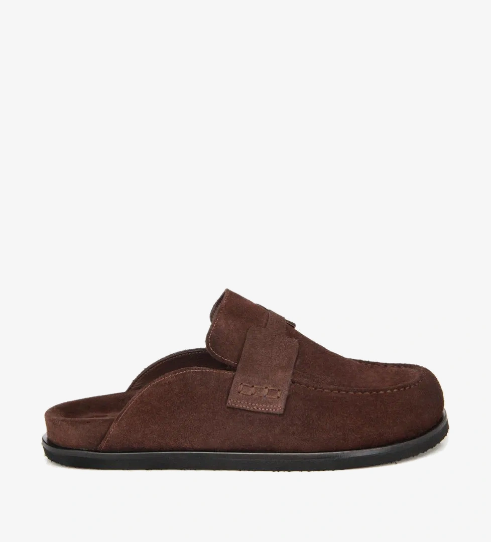 Erkek Süet Deri Kahverengi Düz Terlik - Görsel 1