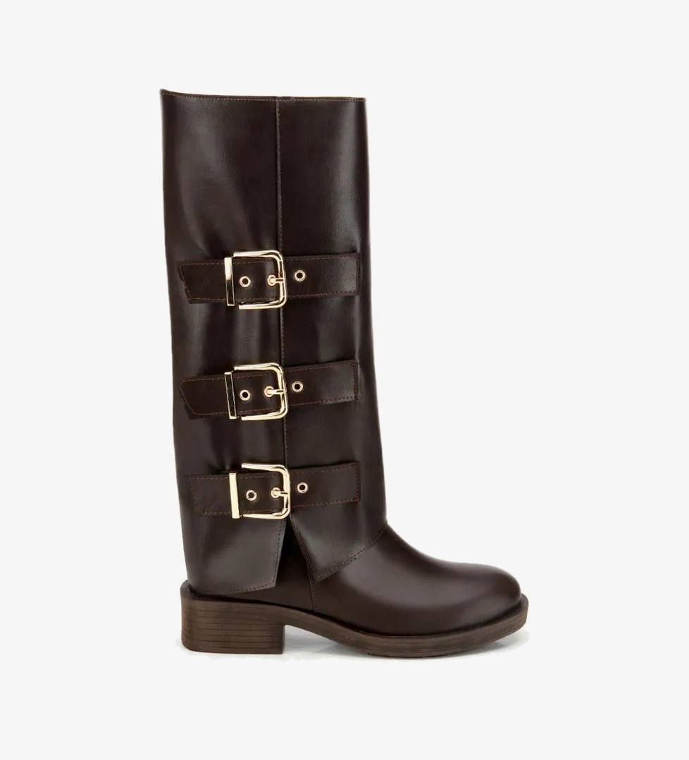 Kadın Kahverengi Tokalı Düz Çizme - Görsel 1