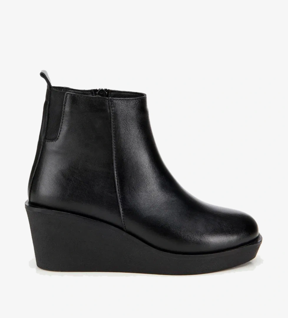 Kadın Deri Siyah Hafif Dolgu Bilekte Topuklu Bot - Görsel 1