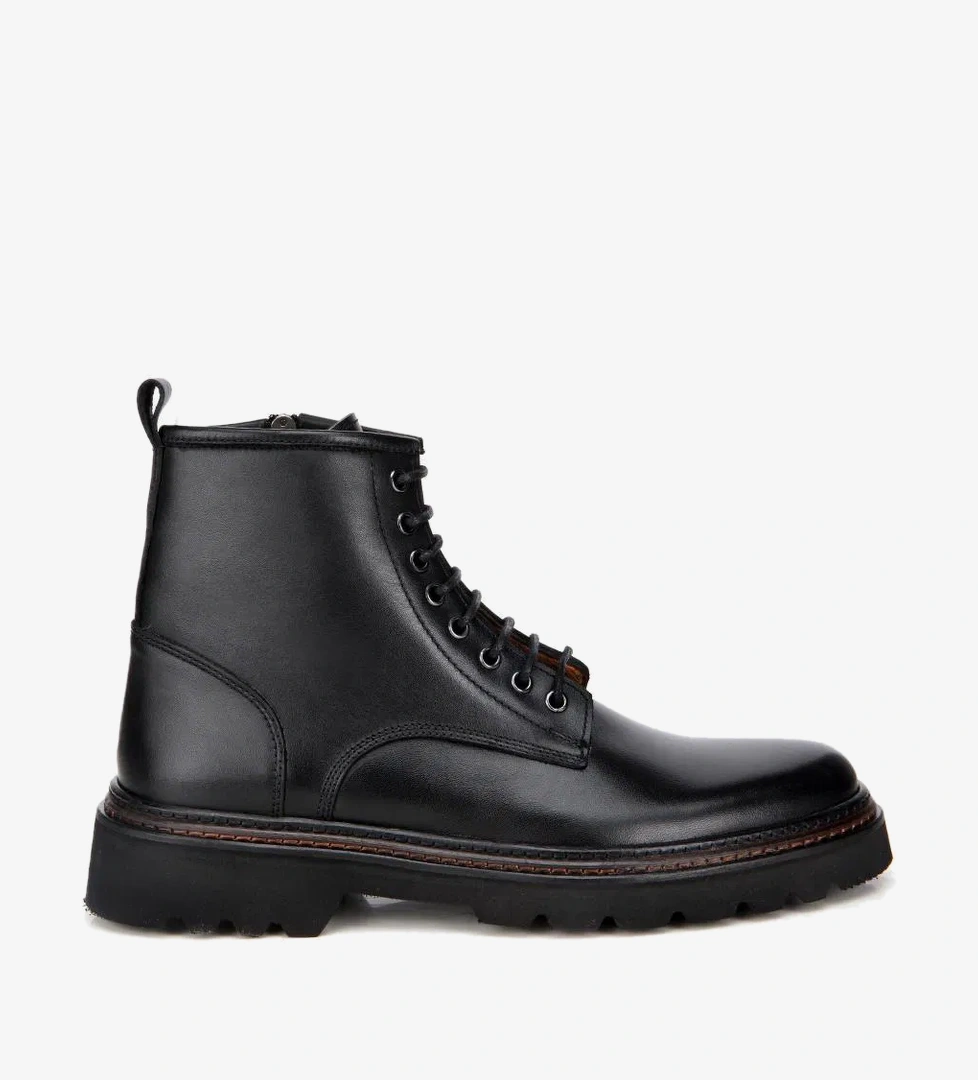 Erkek Deri Siyah Fermuarlı Kalın Tabanlı Casual Bot - Görsel 1