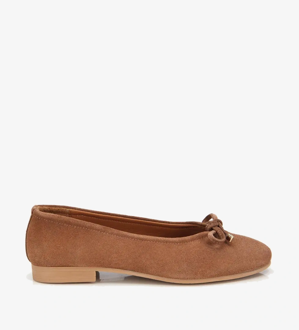 Kadın Süet Deri Taba Fiyonk Detaylı Babet - Görsel 1