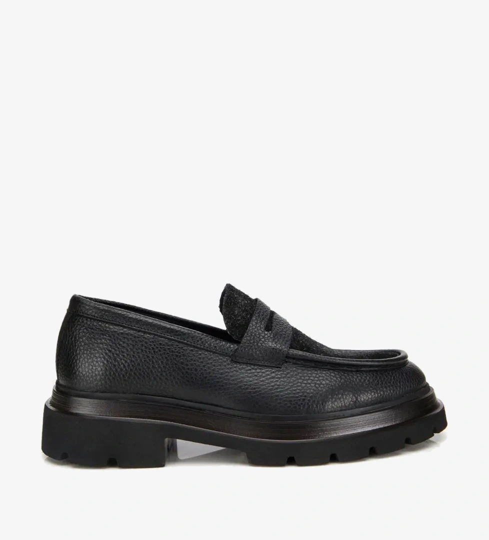 Erkek Deri Siyah Kırçıllı Yüksek Tabanlı Klasik Loafer