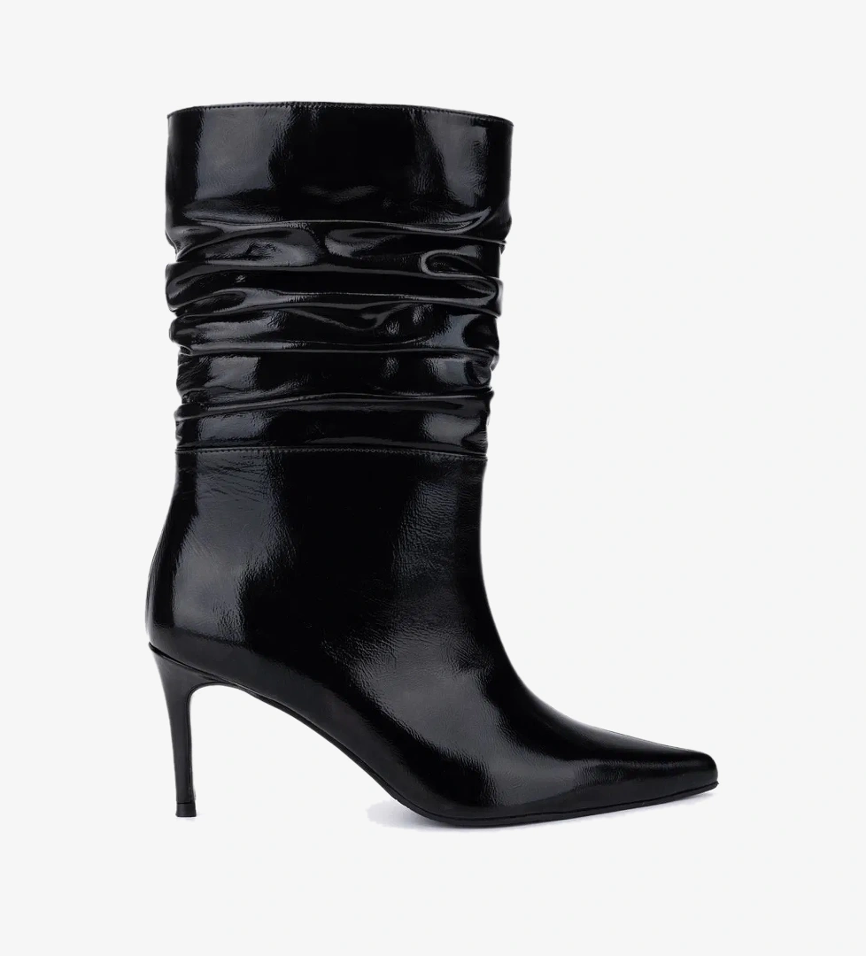 Valmenti Valmenti Kadın Hakiki Deri Siyah Kırışık Rugan Topuklu Bot model görseli