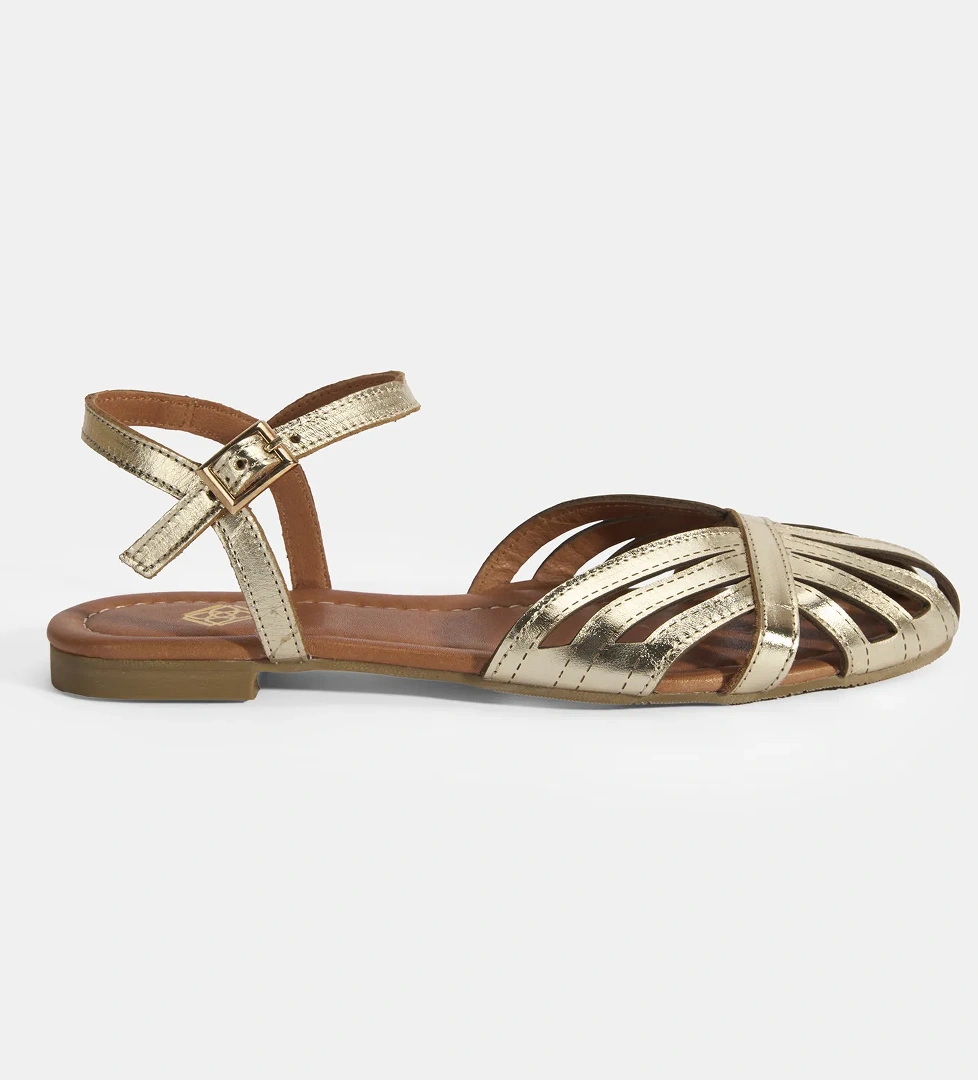 Kadın Altın Ayarlanabilir Tokalı Rugan Sandalet - Görsel 1