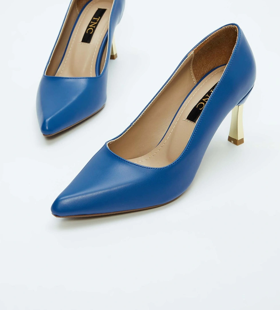 Tamer Tanca Tamer Tanca Koyu Mavi Kadın Vegan Saks Mavi Stiletto Ayakkabı Basketbol Ayakkabıları | FashFed Koyu Mavi - 1. görsel